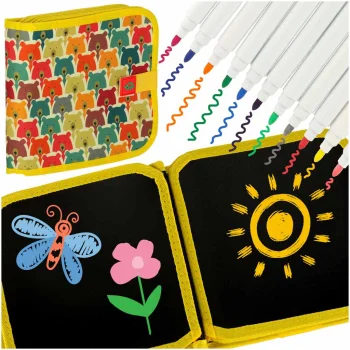 Kids Soft Drawing Album Notebook Board + 12 Markers, Yellow