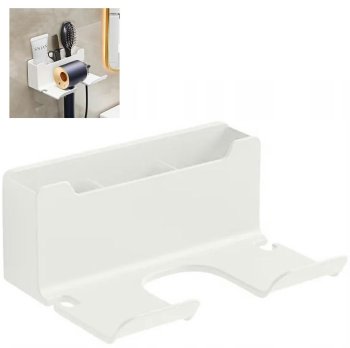 Wall Mount Hair Dryer Holder Bathroom Shelf Organizer, White