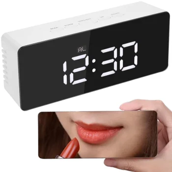 Multifunctional LED Alarm Clock with Mirror and Thermometer, White
