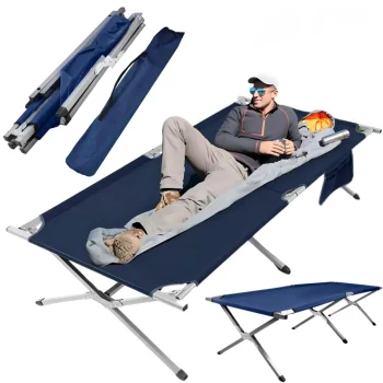 Folding Camping Bed with Carry Bag, Dark Blue