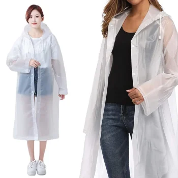 Pocket Raincoat / Poncho with Hood, White