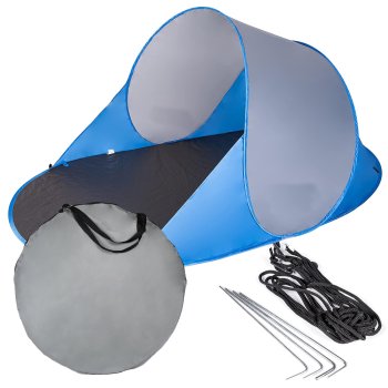 Pop-up beach tent with UV protection and carry bag, blue-silver
