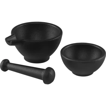 Zassenhaus 3-Piece Cast Iron Mortar, Bowl and Pestle Set, Black