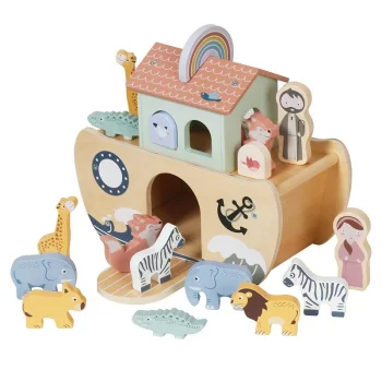 Wooden Noah's Ark Shape Sorter Toy with Animal Figures for Toddlers