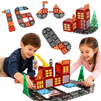 3D Magnetic Building Blocks Fire Station, 48 Pieces