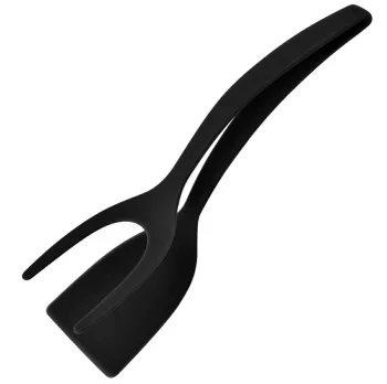 Silicone Kitchen Tongs and Spatula 2-in-1, 30.5 cm, Black