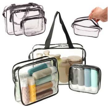 Clear Travel Toiletry Bags Waterproof Makeup Organizers, 3 Pack