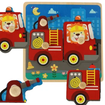 Wooden Puzzle for Kids Fire Truck, 15x15 cm