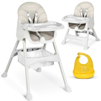 Ricokids Milo High Chair with Removable Tray + Free Bib, Grey