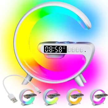 Multifunctional RGB LED Desk Lamp with Wireless Charger, Speaker and Alarm Clock