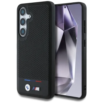 BMW Leather Tricolor Stripe MagSafe Case for Samsung Galaxy S25 Black