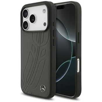 Mercedes Leather Large Laurel Leave MagSafe Case for iPhone 17 Pro Anthracite