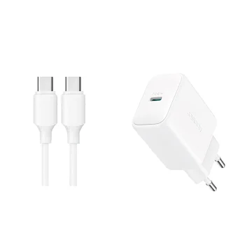 Joyroom JR-TCF20 USB-C PD 20W Wall Charger with USB-C Cable 1m, White