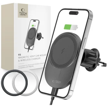 Tech-Protect MM15W-V1 MagSafe Car Holder & 15W Charger, Black