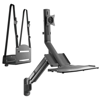 Maclean MC-838 Wall-Mounted Sit-Stand Workstation for 17"-32" Monitor, Keyboard and PC, up to 9 kg, Black