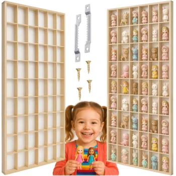 Kruzzel 00026969 Wooden Doll Shelf, 54 Compartments, Beige