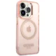 Guess iPhone 14 Pro Max Case Gold Outline Translucent MagSafe Pink