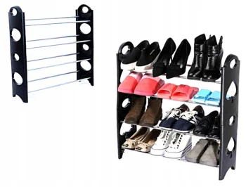 Shoe Rack, 4 Tiers, 12 Pairs Capacity, 64x55x18 cm, Black