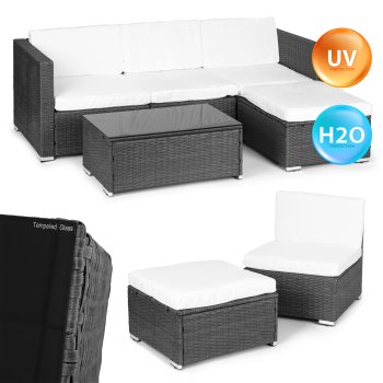 Moduļu tehnorotanga dārza stūra dīvāns ar galdiņu MultiGarden, pelēks