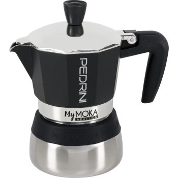 Pedrini MyMoka Induction Moka Pot, 3 Cups, Silver/Blue
