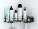 Corner Bathroom Shelf with Hooks, No Drilling, Black