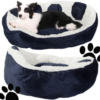 Plush Pet Bed for Dogs and Cats, 60x50 cm, Navy Blue