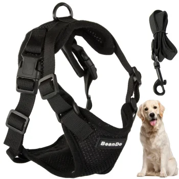 Dog Harness with Leash, Reflective, Size XL, Black