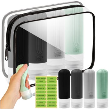 Trizand 25760 Travel Toiletry Bag with Leakproof Silicone Bottles for Carry On