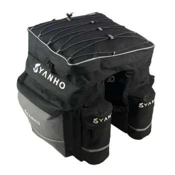 Large Bicycle Rear Rack Bag with 3 Compartments, Black