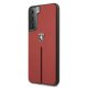 Ferrari Samsung Galaxy S21 vāciņš Off Track Leather Nylon Stripe, sarkans