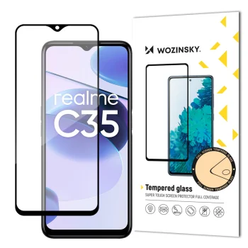 Wozinsky Tempered Glass for Realme C35, Full Glue 9H Screen Protector, Black Frame