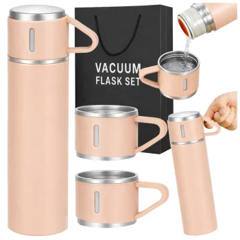Termosas 400 ml su 3 puodeliais iš nerūdijančio plieno, rožinis