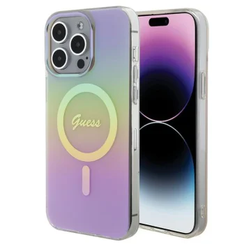 Guess IML Iridescent MagSafe dėklas iPhone 15 Pro, rožinis