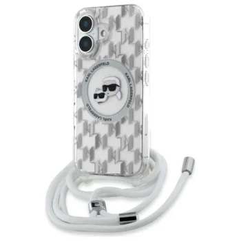 Karl Lagerfeld iPhone 16 Case IML Crossbody Monogram Karl & Choupette, Clear