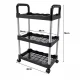 Mobile Storage Cart on Wheels, 3 Tiers, Black/Silver