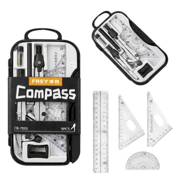 9-Piece Precision Geometry Set for School Math and Drafting, Black