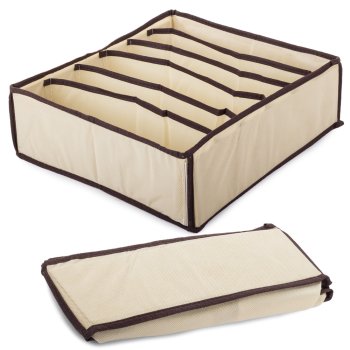 Underwear Drawer Organizer for Socks and Belts, 6 Compartments, Beige