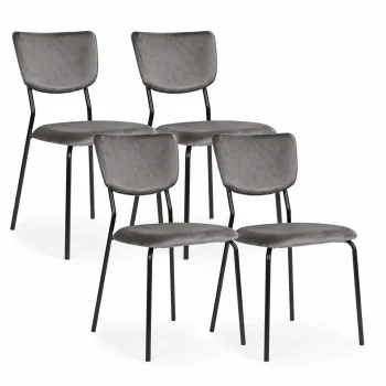 ModernHome Upholstered Velour Dining Chairs, Set of 4, Dark Grey