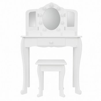 Bērnu kosmētikas galdiņš ar LED spoguli, balts