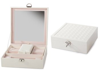 Jewelry Case Display Box Storage Organizer With Mirror, White