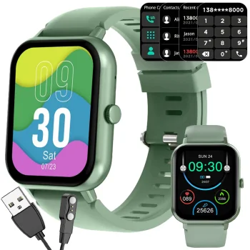 Smartwatch with Silicone Strap and Bluetooth Calling, Green