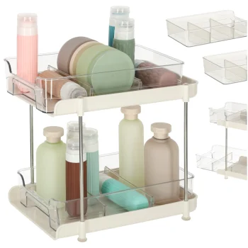 2-Tier Acrylic Organizer with Pull-Out Shelves, Transparent