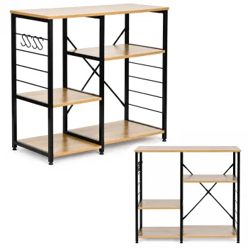 ModernHome Loft Kitchen Rack with Shelves & Hooks 90cm Light Oak