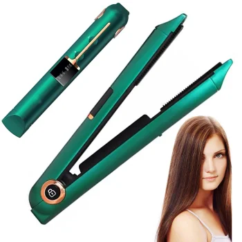 Cordless Ceramic Hair Straightener 2-in-1 with LCD and Power Bank, Green