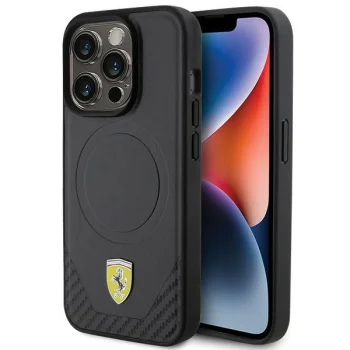 Ferrari iPhone 15 Pro Case Carbon Metal Logo MagSafe, Black
