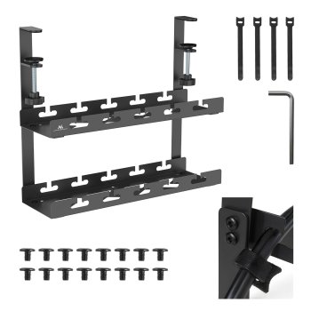Maclean MC-104 B Under-Desk Cable Organizer, 2 Levels, Black
