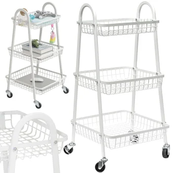 3-Tier Metal Rolling Storage Cart with Wheels, White