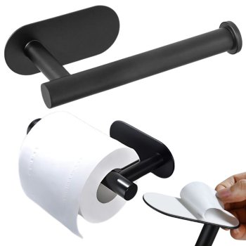 Self Adhesive Toilet Paper Holder, No-Drill Metal Wall Mount, Matte Black