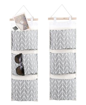 Hanging Wall Organizer with 3 Storage Pockets, Grey