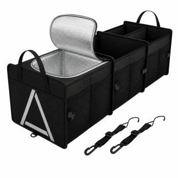 Car Trunk Organizer with Cooler Bag, Black